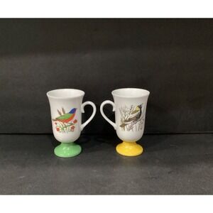 Vintage 1960's Fred Roberts Song Bird 2 Pedestal Irish Coffee‎ Mugs Cups Japan